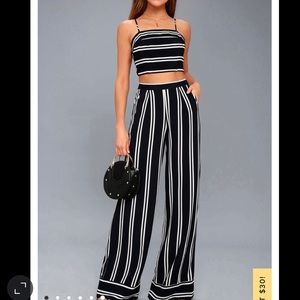 Navy Blue and White Stripe top and pant set